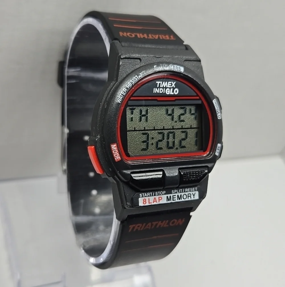 Vintage Timex 8 Lap Ironman Triathlon Digital 36mm Watch Indiglo Red New Battery